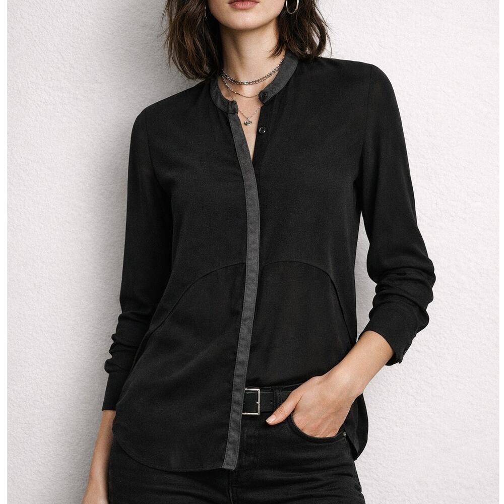 The Kooples double layer button up Bloues leather trim size Small